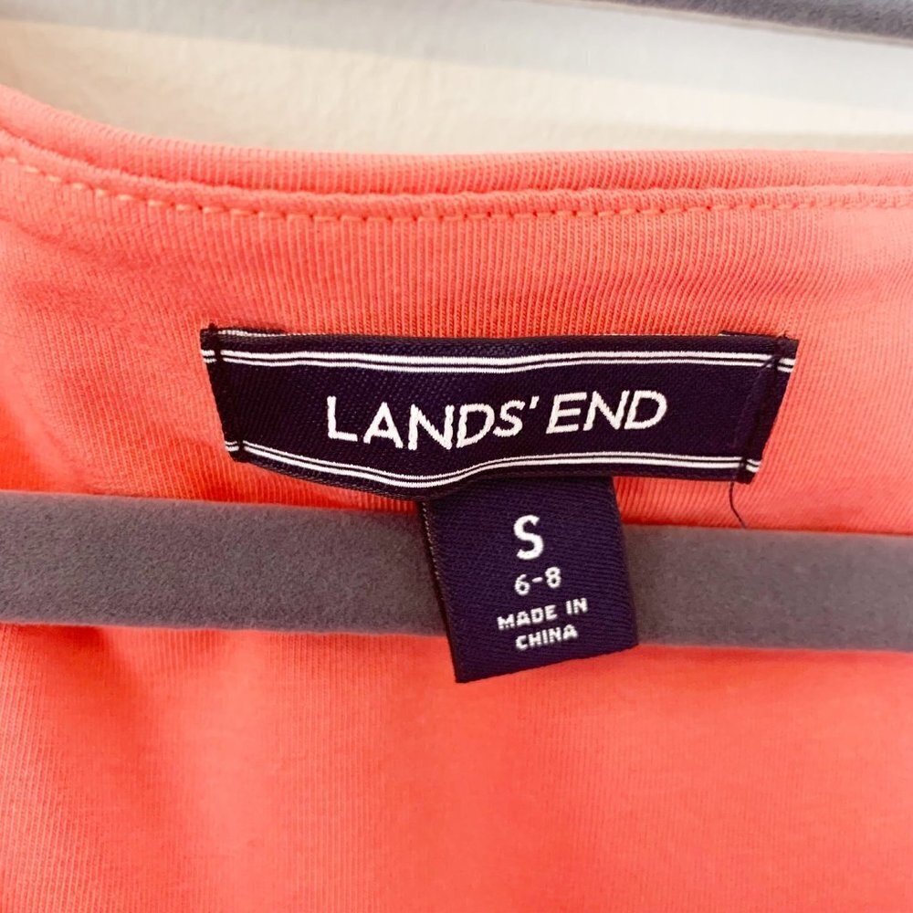 Lands' End Women Coral Pima Cotton Modal Surplice Ruched Sleeveless Dress Size S - Picture 5 of 10